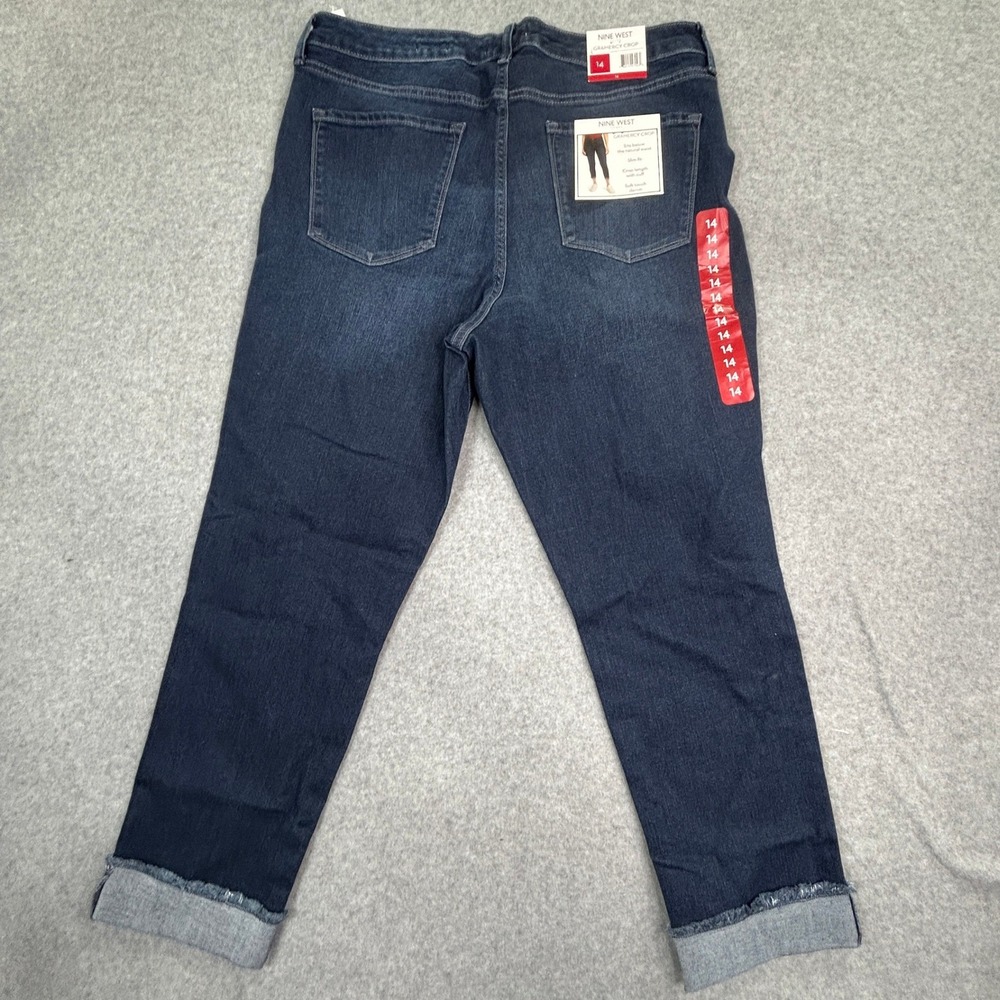 Nine West Gramercy Crop Jeans Women's 14 Blue Frayed Cuff Slim Fit - Picture 2 of 4